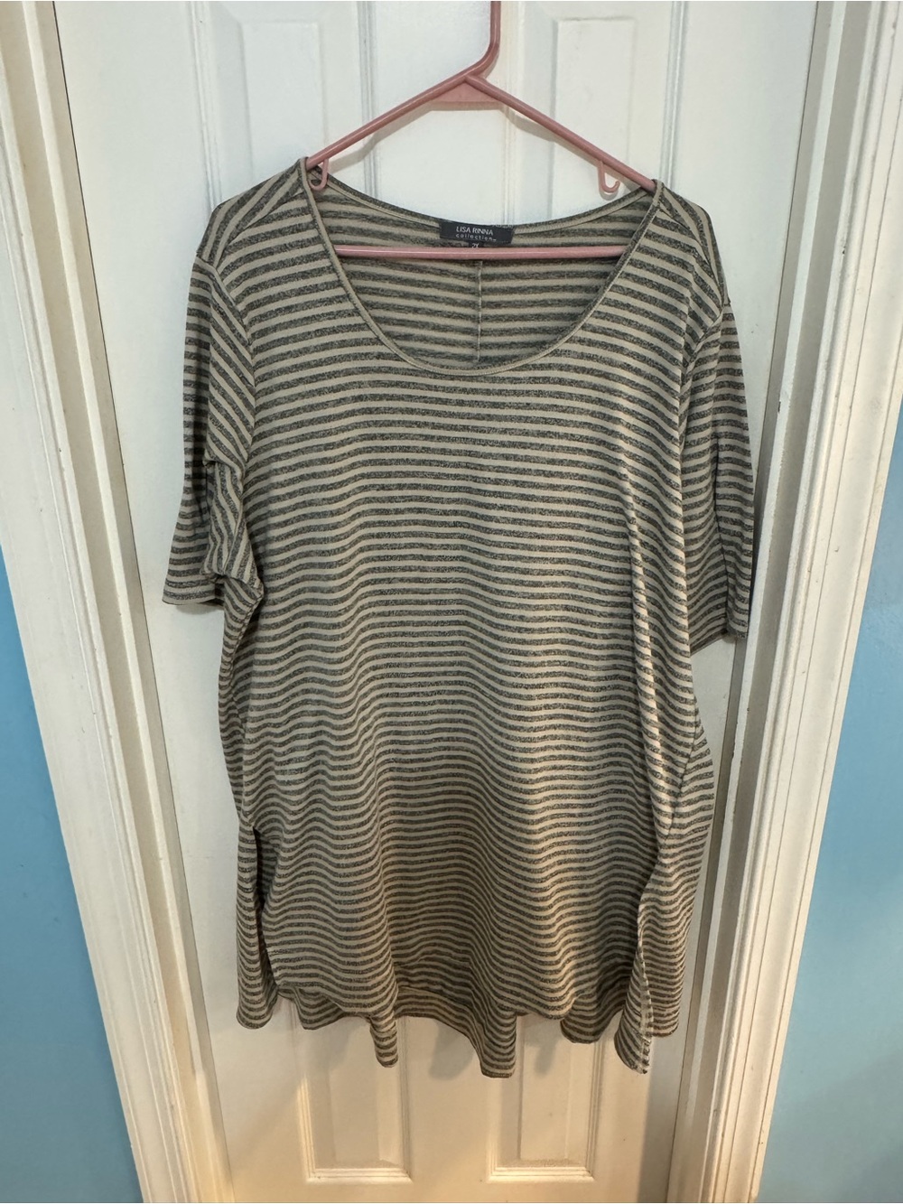 Lisa Rinna Collection Gray Striped Scoop Neck Tunic